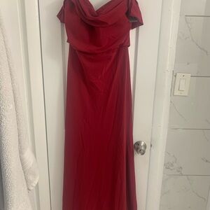 Jenny Yoo Red Cowl Neck Cap Sleeve Gown